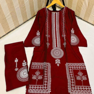 2 Pcs Women's Stitched Linen Block Printed Suit