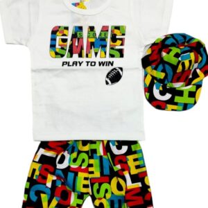 2 Pcs Boy's Printed Shirt And Shorts Set With Cap