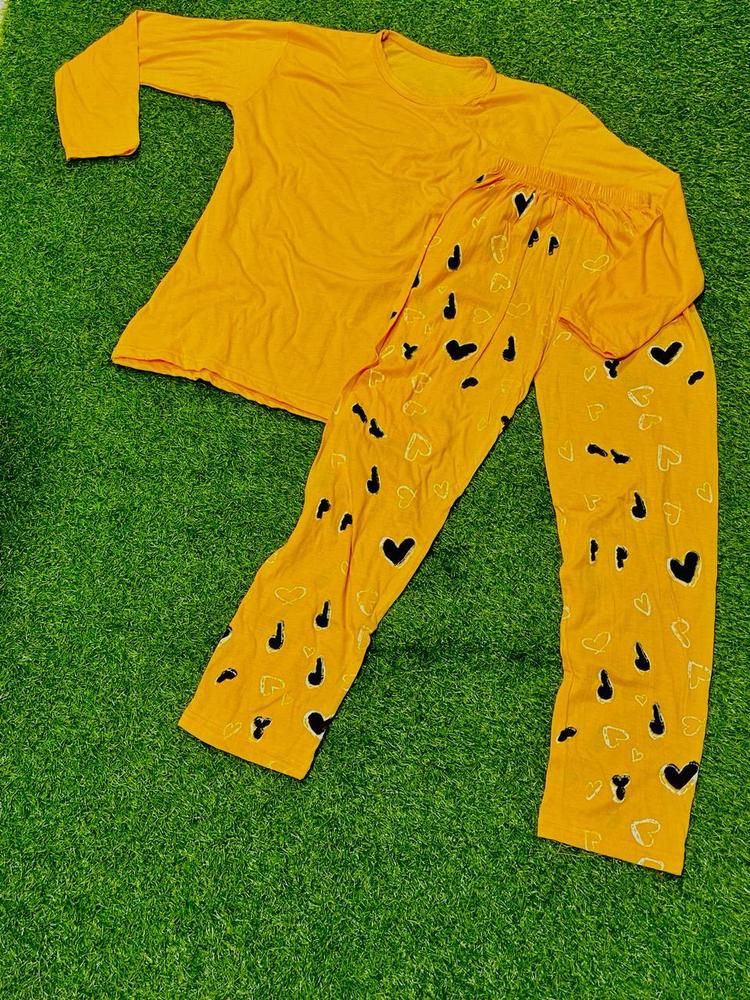 2 Pcs Women's Stitched Cotton Jersey Printed Night Suit - Image 2